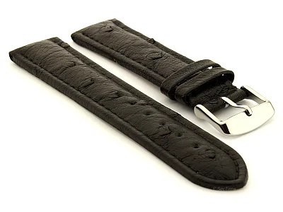 Genuine Ostrich Leather Watch Strap Amsterdam Black 18mm (image for) Genuine Ostrich Leather Watch Strap Amsterdam Black 18mm