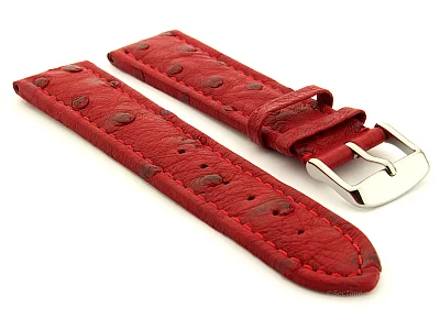 Genuine Ostrich Leather Watch Strap Amsterdam Red 22mm (image for) Genuine Ostrich Leather Watch Strap Amsterdam Red 22mm