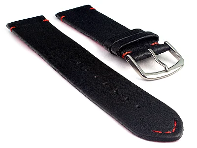 Short Genuine Leather Watch Strap Band Art Black/Red 8mm (image for) Short Genuine Leather Watch Strap Band Art Black/Red 8mm