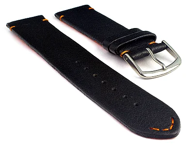 Genuine Leather Watch Strap Band Art Black/Orange 16mm (image for) Genuine Leather Watch Strap Band Art Black/Orange 16mm