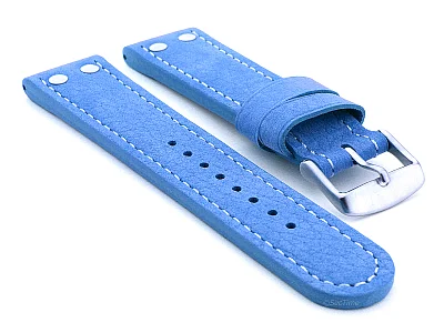 Riveted Suede Leather Watch Strap in Aviator Style Light Blue 20mm (image for) Riveted Suede Leather Watch Strap in Aviator Style Light Blue 20mm