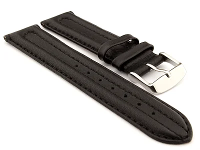 WATCH STRAP BASEL Genuine Leather Black/Black 20mm (image for) WATCH STRAP BASEL Genuine Leather Black/Black 20mm