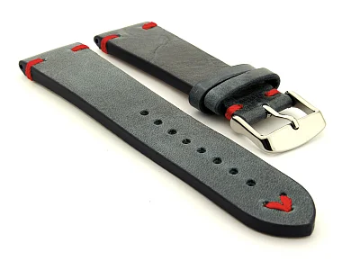 Extra long Leather Vintage Style Watch Strap Blacksmith Blue/Red 22mm (image for) Extra long Leather Vintage Style Watch Strap Blacksmith Blue/Red 22mm