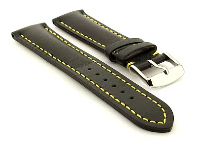 Padded Watch Strap Band CANYON Genuine Leather Black/Yellow 18mm (image for) Padded Watch Strap Band CANYON Genuine Leather Black/Yellow 18mm