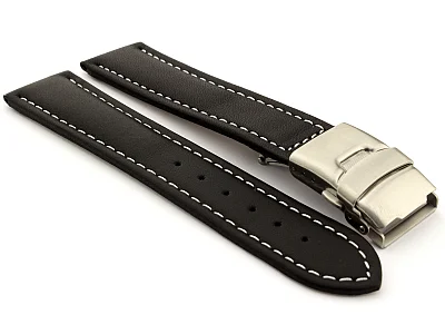 Genuine Leather Watch Strap Band Canyon Deployment Clasp Black/White 26mm (image for) Genuine Leather Watch Strap Band Canyon Deployment Clasp Black/White 26mm