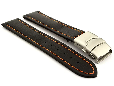 Genuine Leather Watch Strap Band Canyon Deployment Clasp Black/Orange 18mm (image for) Genuine Leather Watch Strap Band Canyon Deployment Clasp Black/Orange 18mm