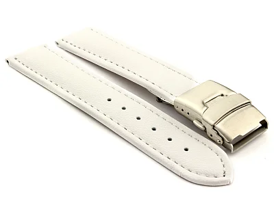 Genuine Leather Watch Strap Band Canyon Deployment Clasp White/White 26mm (image for) Genuine Leather Watch Strap Band Canyon Deployment Clasp White/White 26mm