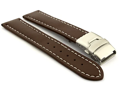 Genuine Leather Watch Strap Band Canyon Deployment Clasp Dark Brown/White 22mm (image for) Genuine Leather Watch Strap Band Canyon Deployment Clasp Dark Brown/White 22mm