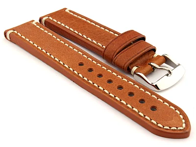 Genuine Leather WATCH STRAP Catalonia WAXED LINING Brown (Tan)/White 20mm (image for) Genuine Leather WATCH STRAP Catalonia WAXED LINING Brown (Tan)/White 20mm