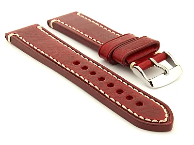 Genuine Leather WATCH STRAP Catalonia WAXED LINING Red/White 18mm (image for) Genuine Leather WATCH STRAP Catalonia WAXED LINING Red/White 18mm