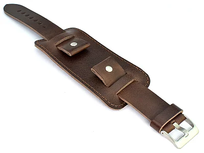 Genuine Leather Watch Strap Band with Cuff Crimea Dark Brown 24mm (image for) Genuine Leather Watch Strap Band with Cuff Crimea Dark Brown 24mm