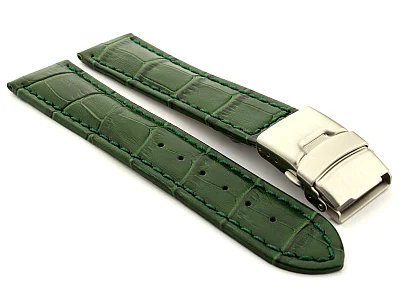 Genuine Leather Watch Strap Band Croco Deployment Clasp Green/Green 18mm (image for) Genuine Leather Watch Strap Band Croco Deployment Clasp Green/Green 18mm