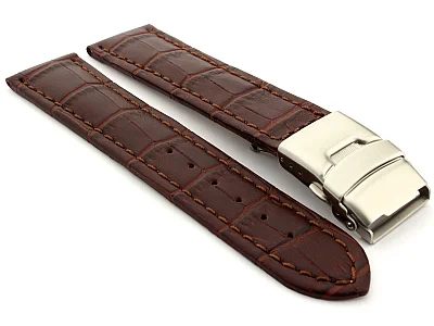 Genuine Leather Watch Band Croco Deployment Clasp Dark Brown / Brown 26mm (image for) Genuine Leather Watch Band Croco Deployment Clasp Dark Brown / Brown 26mm