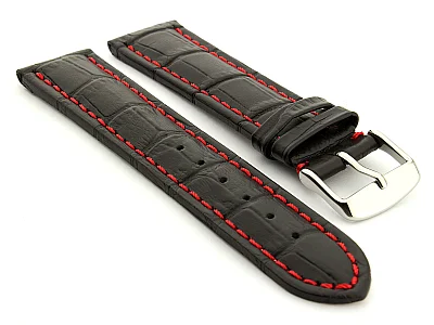 Extra Long Watch Strap Croco Black / Red 28mm (image for) Extra Long Watch Strap Croco Black / Red 28mm