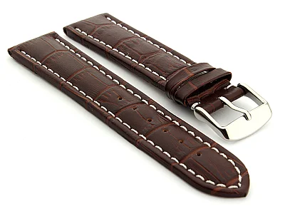 Extra Long Watch Strap Croco Dark Brown / White 24mm (image for) Extra Long Watch Strap Croco Dark Brown / White 24mm
