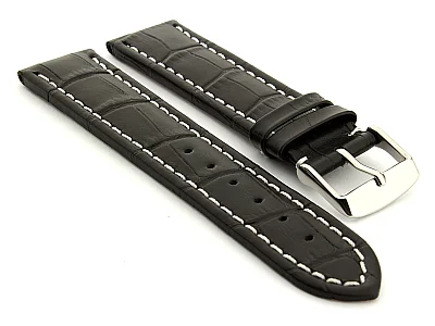 Extra Long Watch Strap Croco Black / White 28mm (image for) Extra Long Watch Strap Croco Black / White 28mm