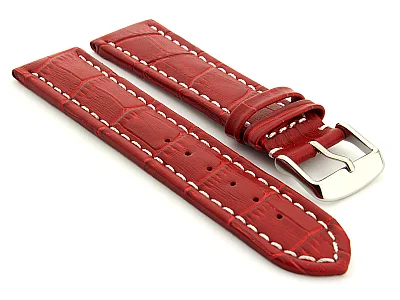 Extra Long Watch Strap Croco Red / White 22mm (image for) Extra Long Watch Strap Croco Red / White 22mm