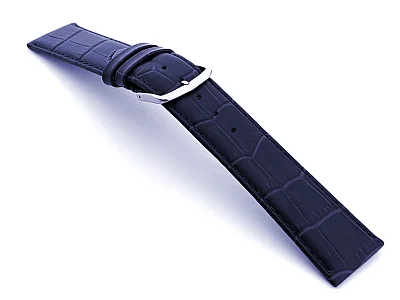 22mm/18mm Leather Watch Strap Croco Louisiana Navy Blue (image for) 22mm/18mm Leather Watch Strap Croco Louisiana Navy Blue