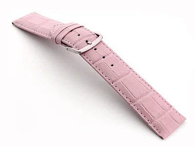 22mm/18mm Leather Watch Strap Croco Louisiana Pink (image for) 22mm/18mm Leather Watch Strap Croco Louisiana Pink