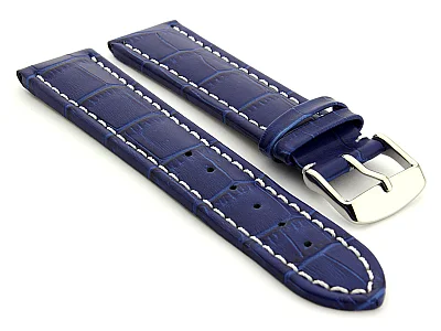 Leather Watch Strap CROCO RM Blue/White 22mm (image for) Leather Watch Strap CROCO RM Blue/White 22mm