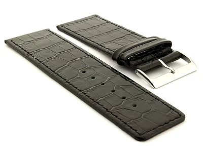 Glossy Leather Watch Strap Croco Spec WB Black 36mm (image for) Glossy Leather Watch Strap Croco Spec WB Black 36mm