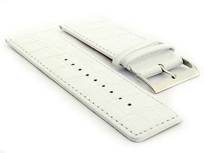 Glossy Leather Watch Strap Croco Spec WB White 36mm (image for) Glossy Leather Watch Strap Croco Spec WB White 36mm