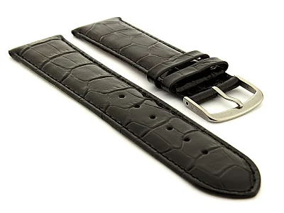 Glossy Leather Watch Strap Croco Spec WM Black 16mm (image for) Glossy Leather Watch Strap Croco Spec WM Black 16mm