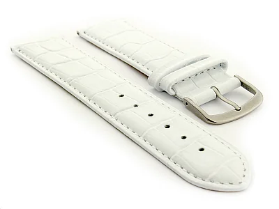 Glossy Leather Watch Strap Croco Spec WM White 18mm (image for) Glossy Leather Watch Strap Croco Spec WM White 18mm