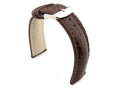 Genuine Crocodile Leather Watch Strap Band Mississippi Dark Brown/Brown 22mm (image for) Genuine Crocodile Leather Watch Strap Band Mississippi Dark Brown/Brown 22mm