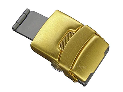 Brushed Yellow Gold-Coloured Stainless Steel Watch Strap Deployant Clasp 16mm (image for) Brushed Yellow Gold-Coloured Stainless Steel Watch Strap Deployant Clasp 16mm