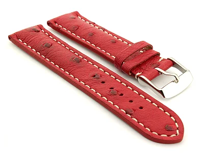Ostrich Leather Watch Strap EMU Red 18mm (image for) Ostrich Leather Watch Strap EMU Red 18mm