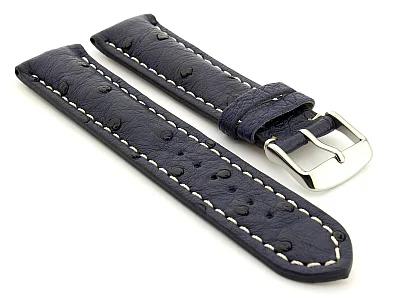 Ostrich Leather Watch Strap EMU Navy Blue 20mm (image for) Ostrich Leather Watch Strap EMU Navy Blue 20mm