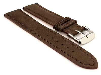 Genuine Nubuck Leather Watch Strap Band Evosa Dark Brown 22mm (image for) Genuine Nubuck Leather Watch Strap Band Evosa Dark Brown 22mm