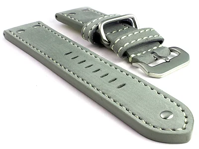 Riveted Leather Watch Strap FIGHTER Grey / White 22mm (image for) Riveted Leather Watch Strap FIGHTER Grey / White 22mm