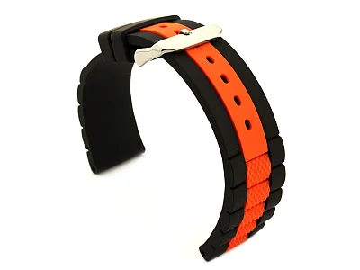 Two-colour Silicone Waterproof Watch Strap FORTE Black/Orange 24mm (image for) Two-colour Silicone Waterproof Watch Strap FORTE Black/Orange 24mm