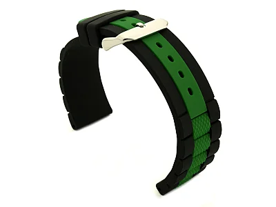 Two-colour Silicone Waterproof Watch Strap FORTE Black/Green 24mm (image for) Two-colour Silicone Waterproof Watch Strap FORTE Black/Green 24mm