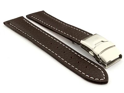 Genuine Leather Watch Strap Freiburg Deployment Clasp Dark Brown / White 20mm (image for) Genuine Leather Watch Strap Freiburg Deployment Clasp Dark Brown / White 20mm