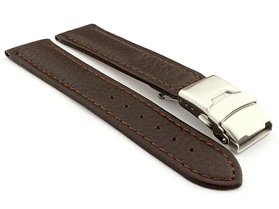 Genuine Leather Watch Strap Freiburg Deployment Clasp Dark Brown / Brown 22mm (image for) Genuine Leather Watch Strap Freiburg Deployment Clasp Dark Brown / Brown 22mm
