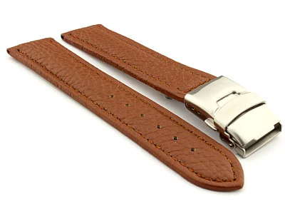 Genuine Leather Watch Strap Freiburg Deployment Clasp Brown / Brown 18mm (image for) Genuine Leather Watch Strap Freiburg Deployment Clasp Brown / Brown 18mm