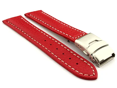Genuine Leather Watch Strap Freiburg Deployment Clasp Red / White 22mm (image for) Genuine Leather Watch Strap Freiburg Deployment Clasp Red / White 22mm