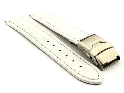 Genuine Leather Watch Strap Freiburg Deployment Clasp White / White 26mm (image for) Genuine Leather Watch Strap Freiburg Deployment Clasp White / White 26mm