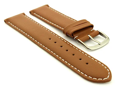 Genuine Leather Watch Strap Genk Brown / White 17mm (image for) Genuine Leather Watch Strap Genk Brown / White 17mm