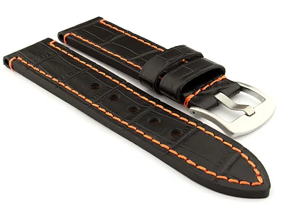 Genuine Leather Watch Strap CROCO GRAND PANOR Black/Orange 22mm (image for) Genuine Leather Watch Strap CROCO GRAND PANOR Black/Orange 22mm