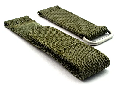 Quick Release Watch Strap Ribbed Nylon Hook & Loop TP Olive Green 18mm (image for) Quick Release Watch Strap Ribbed Nylon Hook & Loop TP Olive Green 18mm