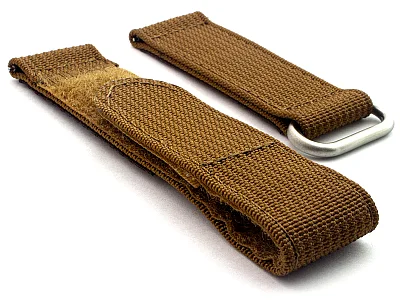 Quick Release Watch Strap Ribbed Nylon Hook & Loop TP Khaki-Brown 22mm (image for) Quick Release Watch Strap Ribbed Nylon Hook & Loop TP Khaki-Brown 22mm