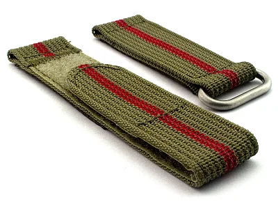 Quick Release Watch Strap Ribbed Nylon Hook & Loop TP Olive Green/Red (3) 20mm (image for) Quick Release Watch Strap Ribbed Nylon Hook & Loop TP Olive Green/Red (3) 20mm