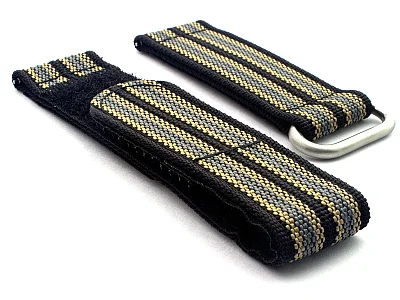 Quick Release Watch Strap Ribbed Nylon Hook & Loop TP Black/Beige/Grey (9) 18mm (image for) Quick Release Watch Strap Ribbed Nylon Hook & Loop TP Black/Beige/Grey (9) 18mm