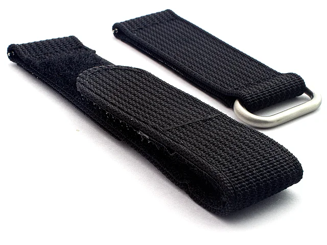 Quick Release Watch Strap Ribbed Nylon Hook & Loop TP Black 20mm (image for) Quick Release Watch Strap Ribbed Nylon Hook & Loop TP Black 20mm