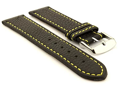 Leather Watch Band Kana Black / Yellow 30mm (image for) Leather Watch Band Kana Black / Yellow 30mm