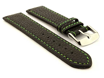 Leather Watch Band Kana Black / Green 30mm (image for) Leather Watch Band Kana Black / Green 30mm